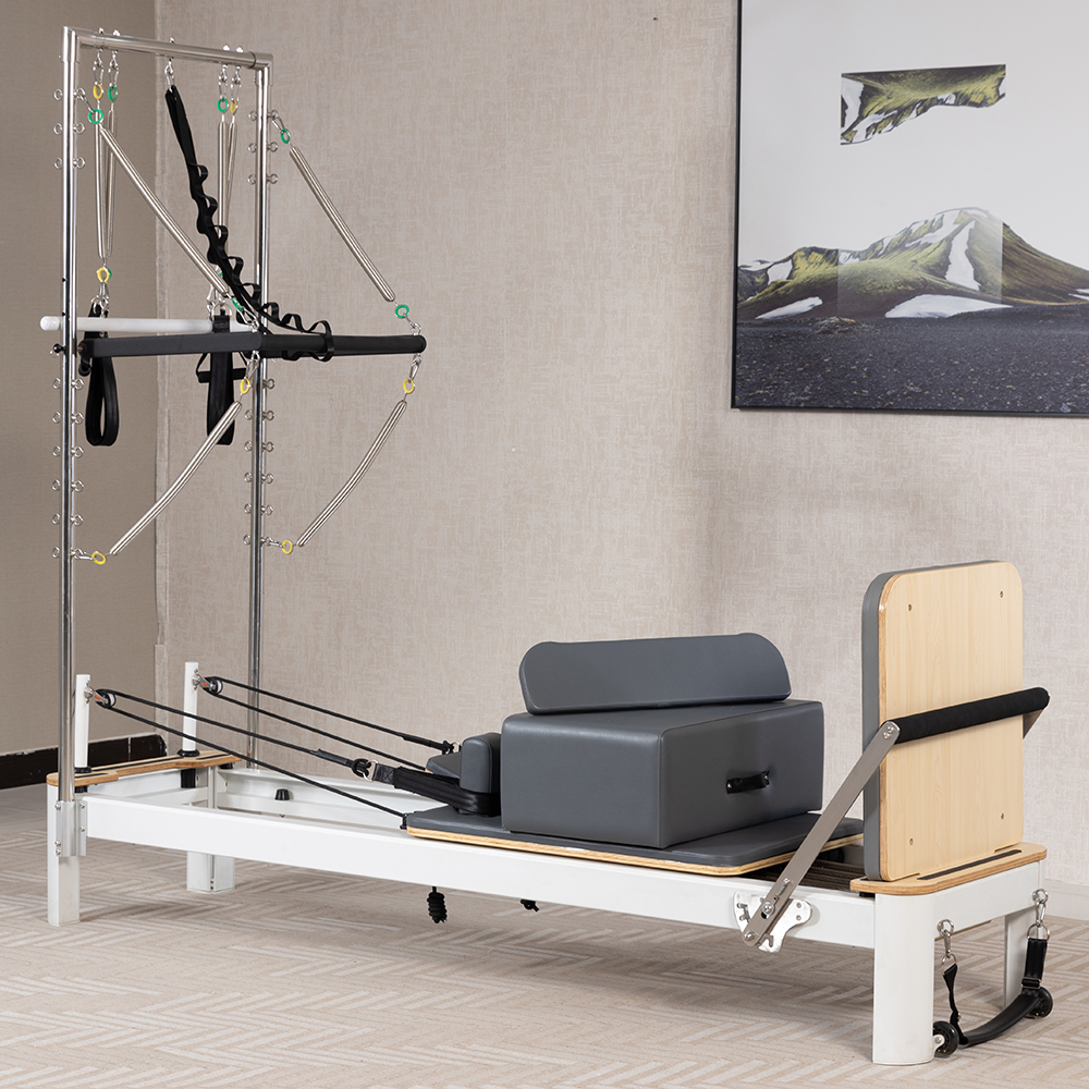 White Aluminium Pilates Reformer with Tower