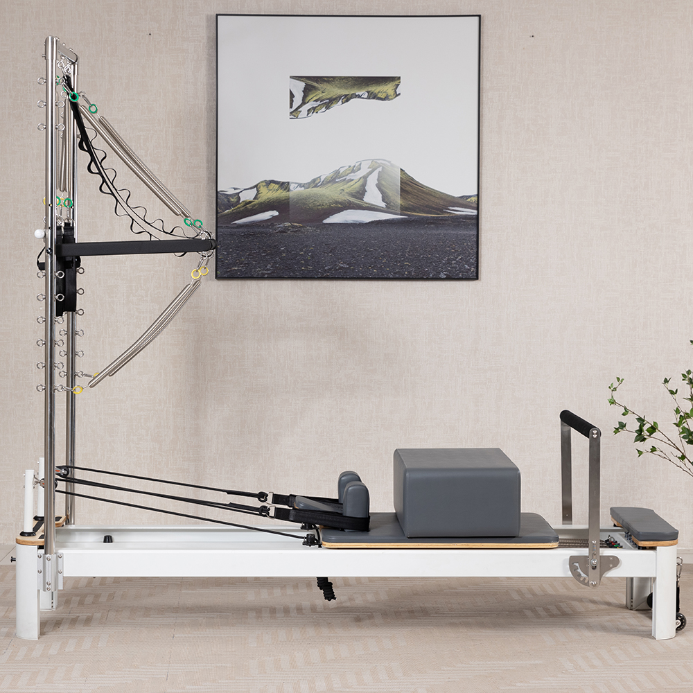 White Aluminium Pilates Reformer with Tower