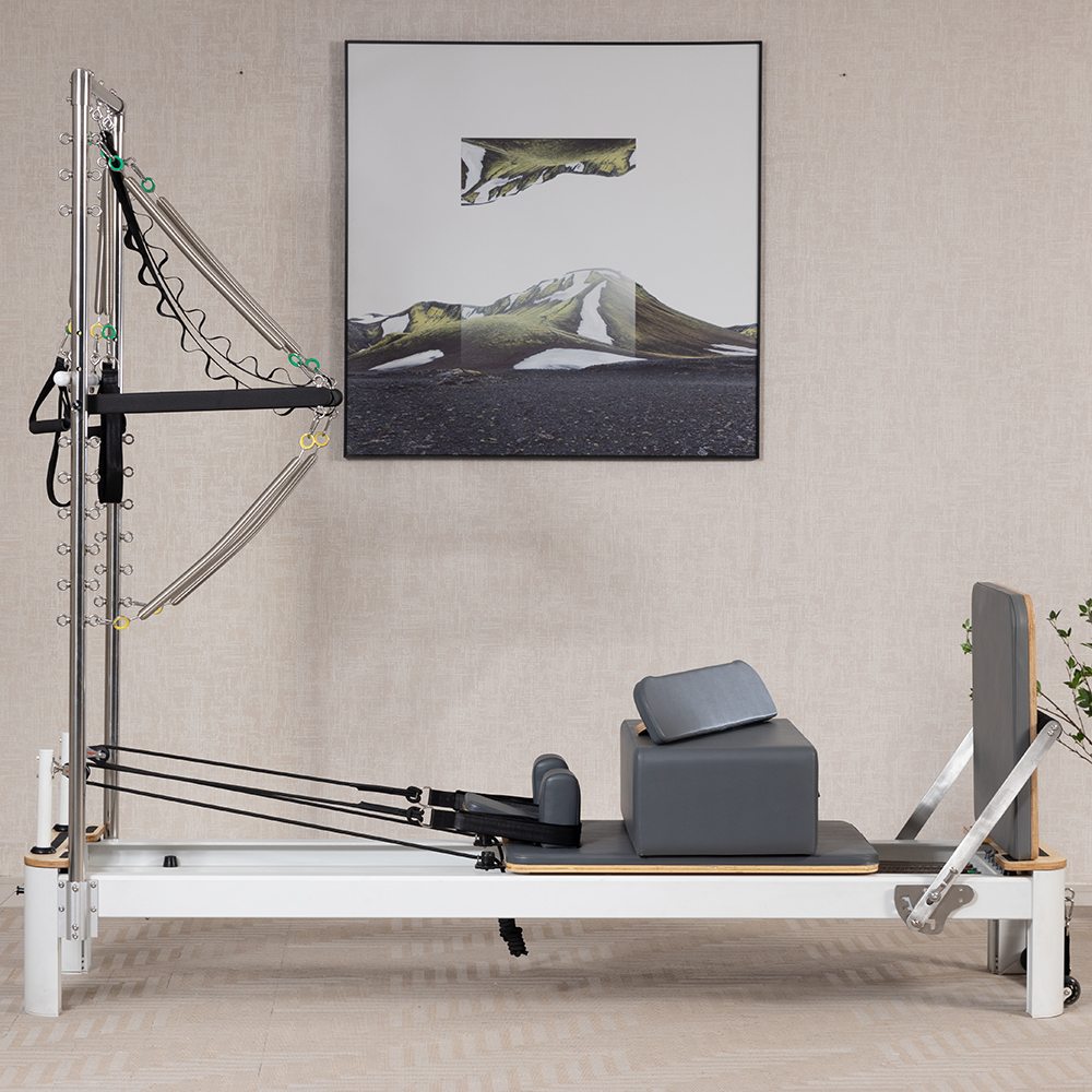 White Aluminium Pilates Reformer with Tower