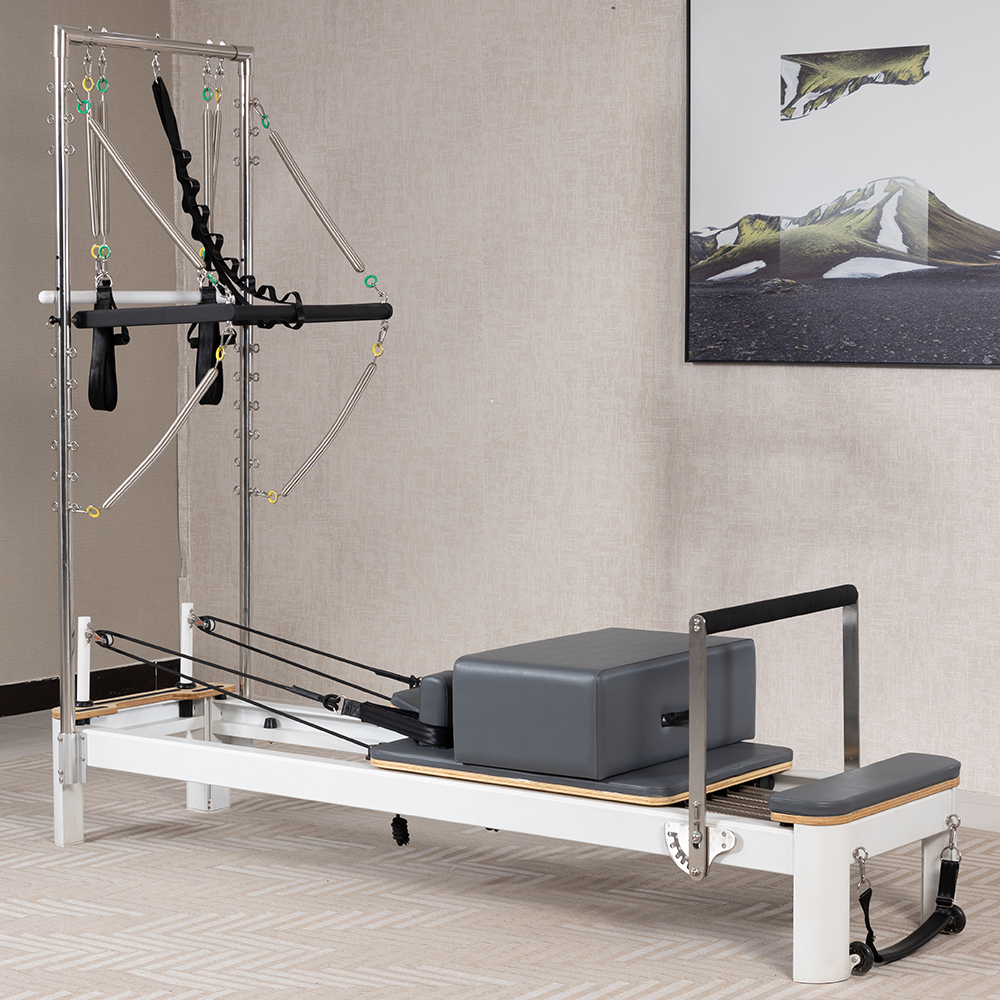 White Aluminium Pilates Reformer with Tower